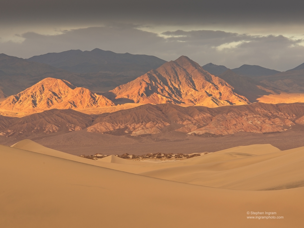 Death Valley Buttes in afternoon sun, from Mesquite Dunes, Death Valley National Park, CA