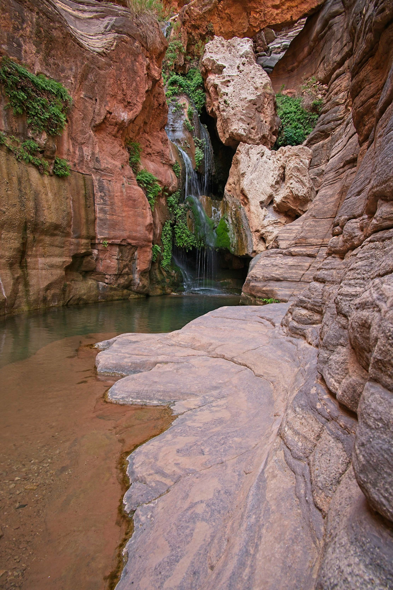 Polished Tapeats Sandstone and Travertine rock of Elves Chasm, Grand Canyon National Park, AZ