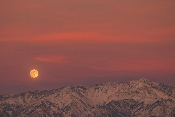 Full Moon rises over the White Mountains, from across the northern Owens Valley, CA