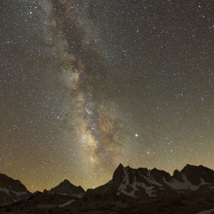 Milky Way to southwest, above peaks of Granite Park, John Muir Wilderness Area, Sierra Nevada, CA
