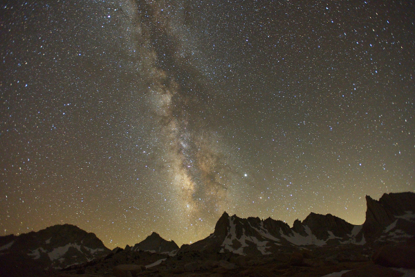 Milky Way to southwest, above peaks of Granite Park, John Muir Wilderness Area, Sierra Nevada, CA