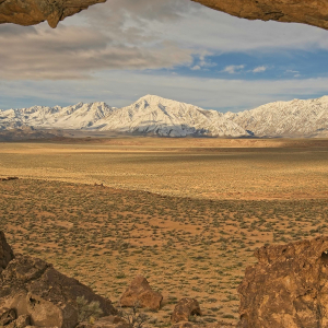 View of Volcanic Tableland and Mt. Tom from a small cave on "Aeolian Ridge," Eastern Sierra, CA