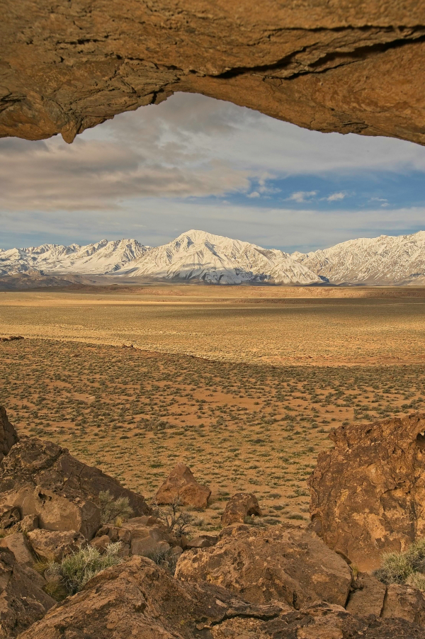 View of Volcanic Tableland and Mt. Tom from a small cave on "Aeolian Ridge," Eastern Sierra, CA