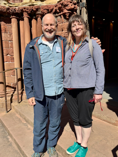 Gavin Pretor-Pinney and Rebecca Marr outside the Kirkwall Cathedral.