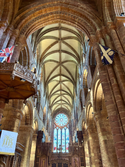 St. Magnus Cathedral was added to for 300 years, but stained glass windows were added about 100 years ago.