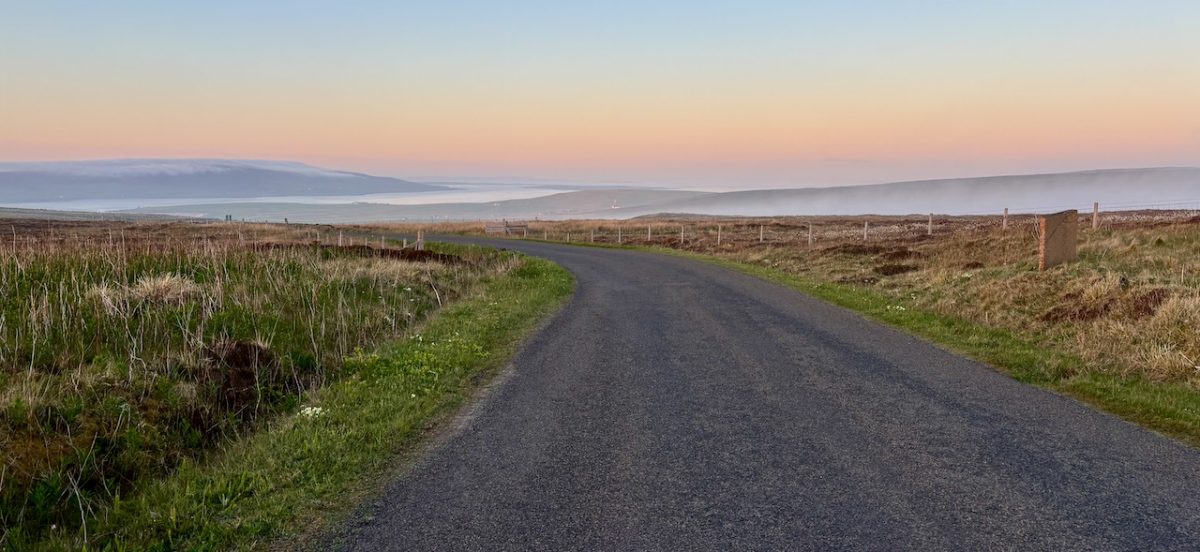 View NNW toward Rousay across Eynhallow Sound, 9:30pm